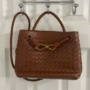 Designer Inspired Brown Woven Leather Handbag